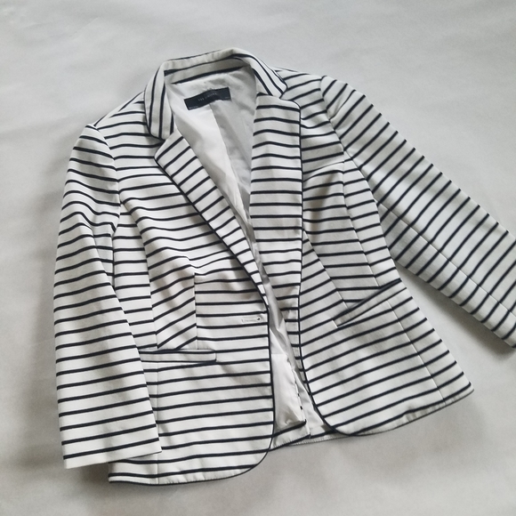 The Limited Jackets & Blazers - The Limited black and white striped knit blazer